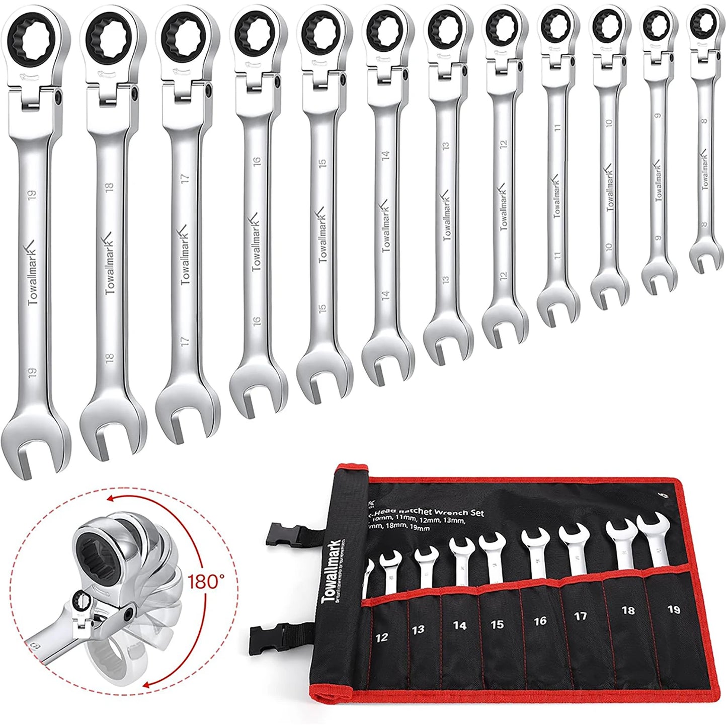 HiMISS 12-Piece Flex-Head Ratcheting Wrench Set With Bag