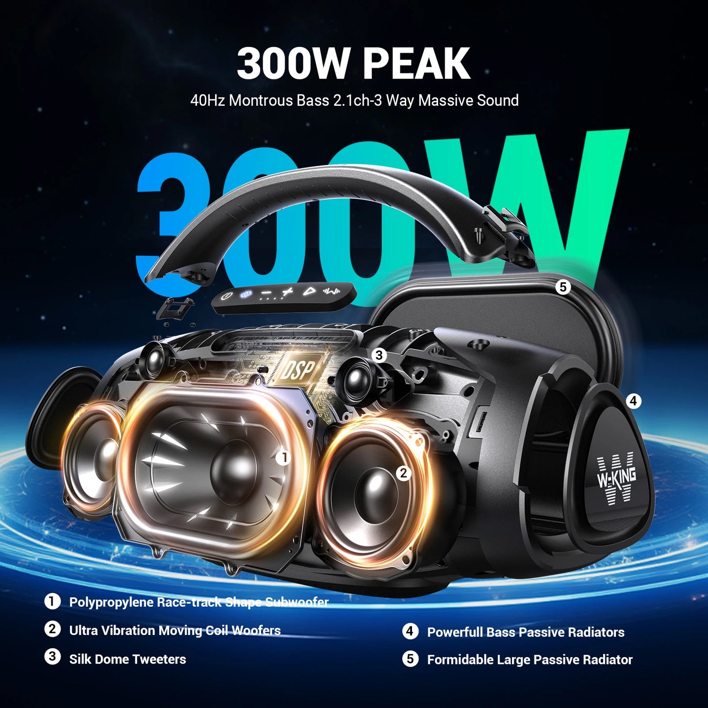 W-King X20 200W RMS Portable Bluetooth Speaker Outdoor