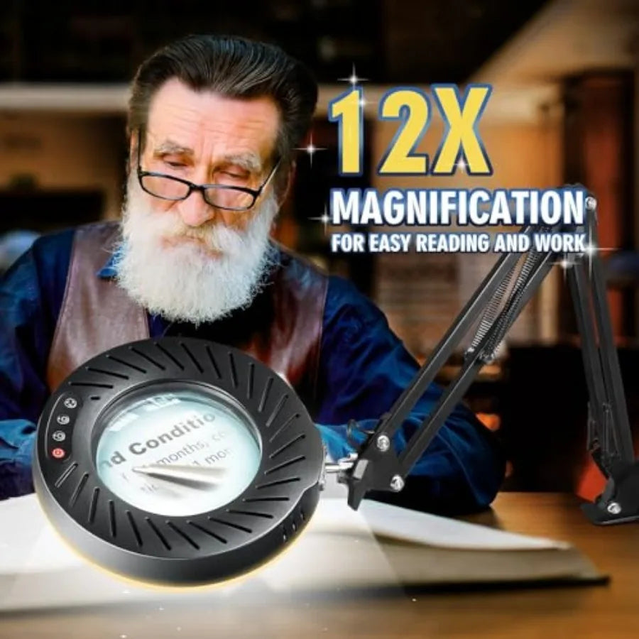 LED Desktop Magnifying Glass Lamp With Stand And Dimmable Lighting