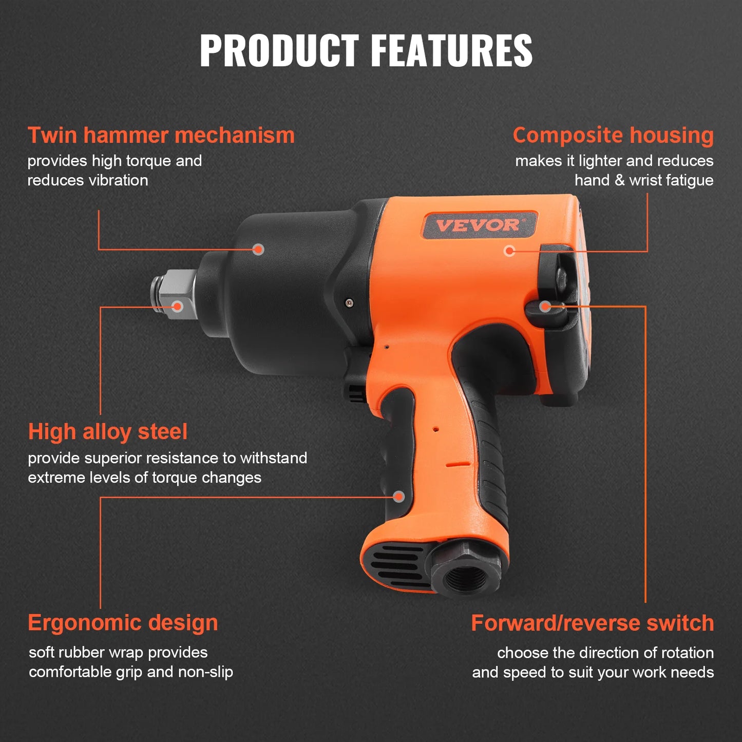 SucceBuy Air Impact Wrench Three Quarter Inch Square Drive 1870 Foot Pounds
