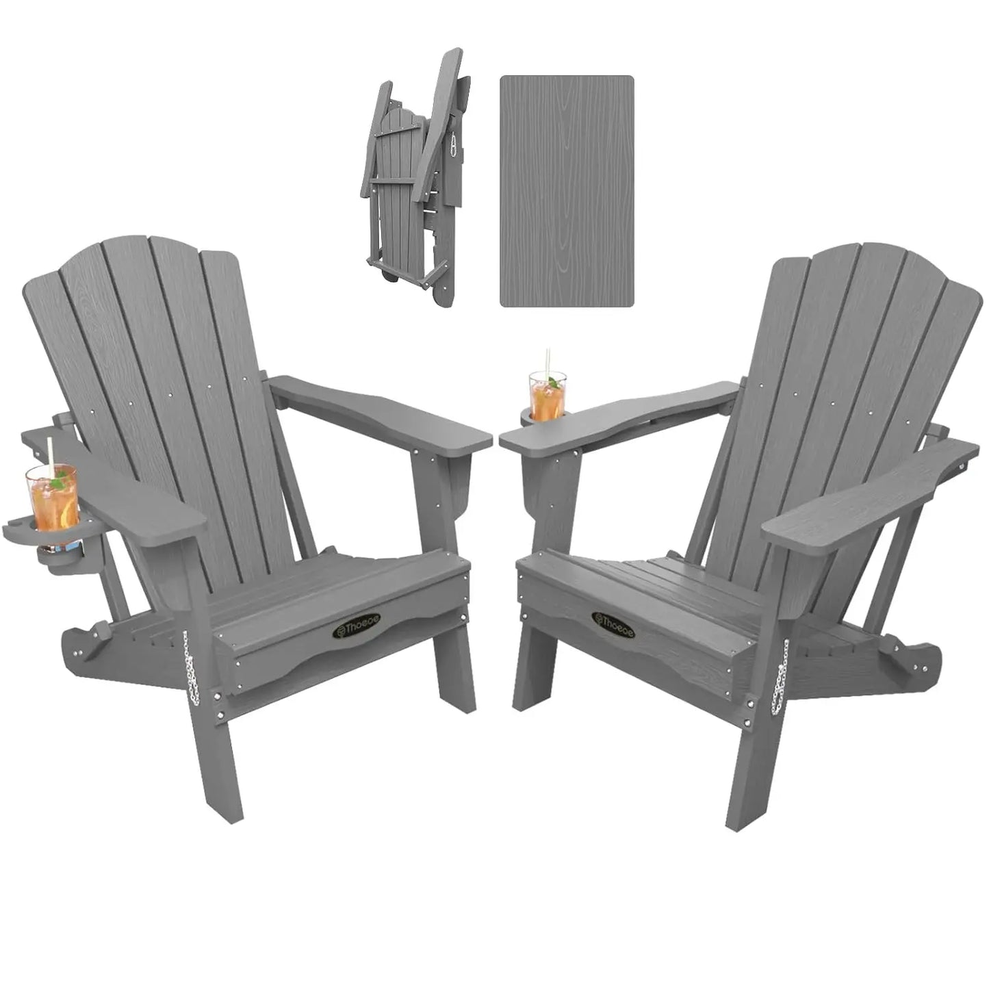 MOYU Folding Adirondack Chair Set All-Weather HDPE Outdoor Chairs