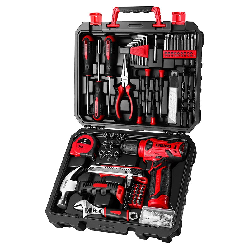 DEKO Cordless Drill Household Tool Kit With Essential Hand Tools