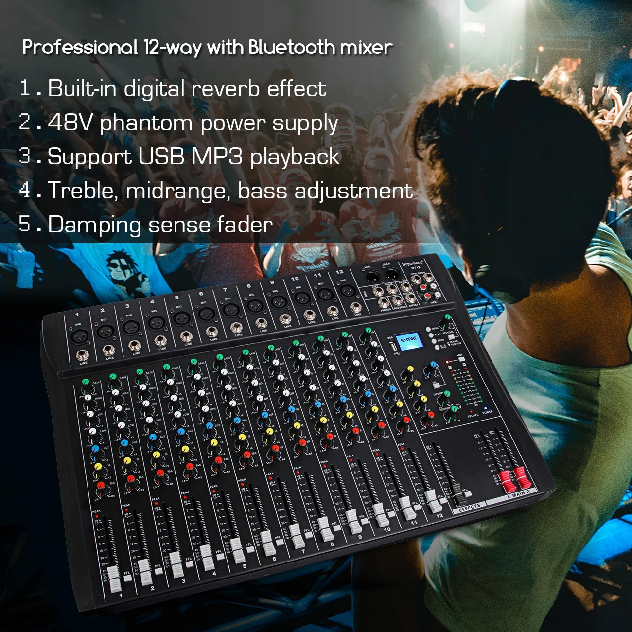 Depusheng DT8 DT12 Professional Audio Mixing Console With Bluetooth Reverb