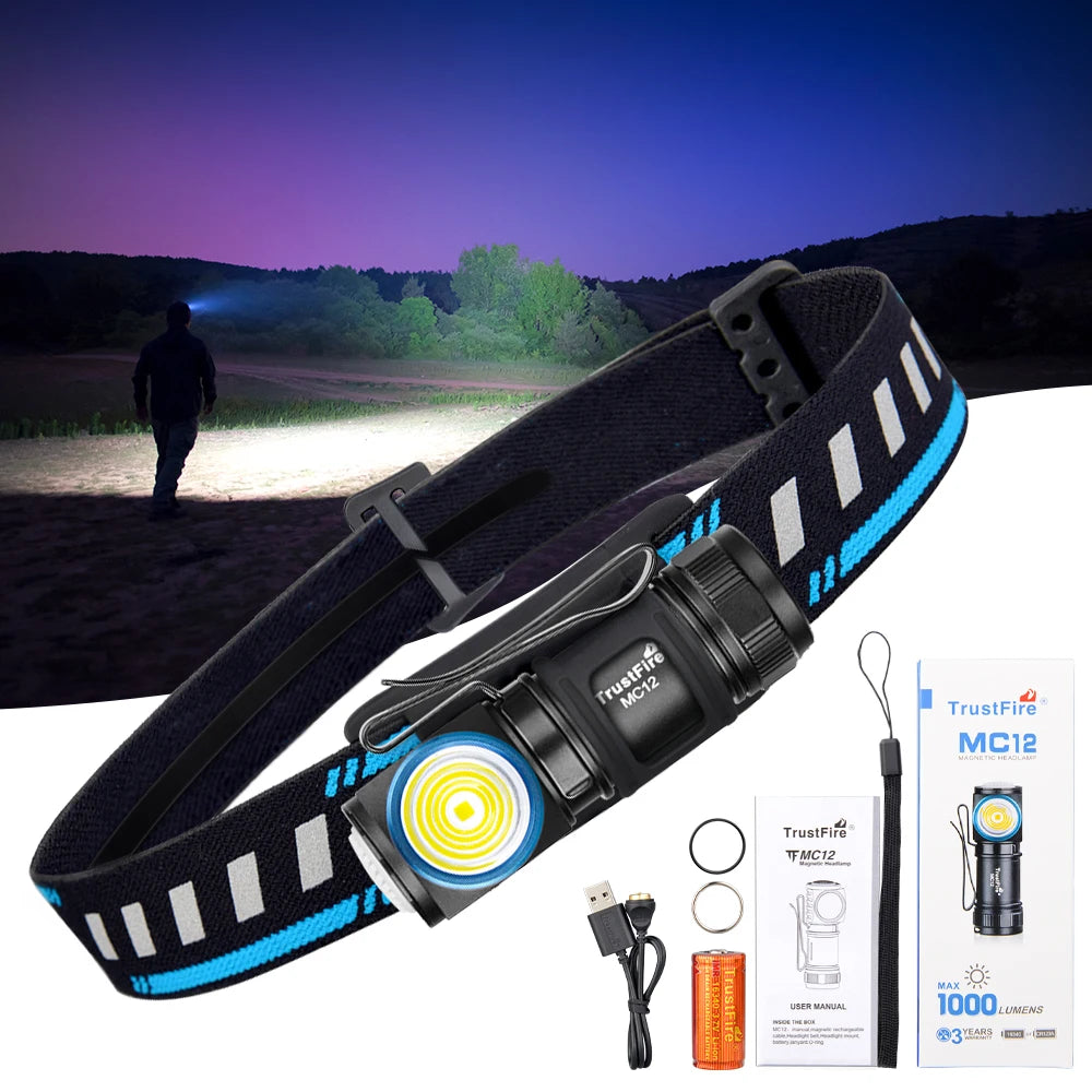 TrustFire MC12 EDC Headlamp 1000 Lumen Rechargeable LED XPL HI