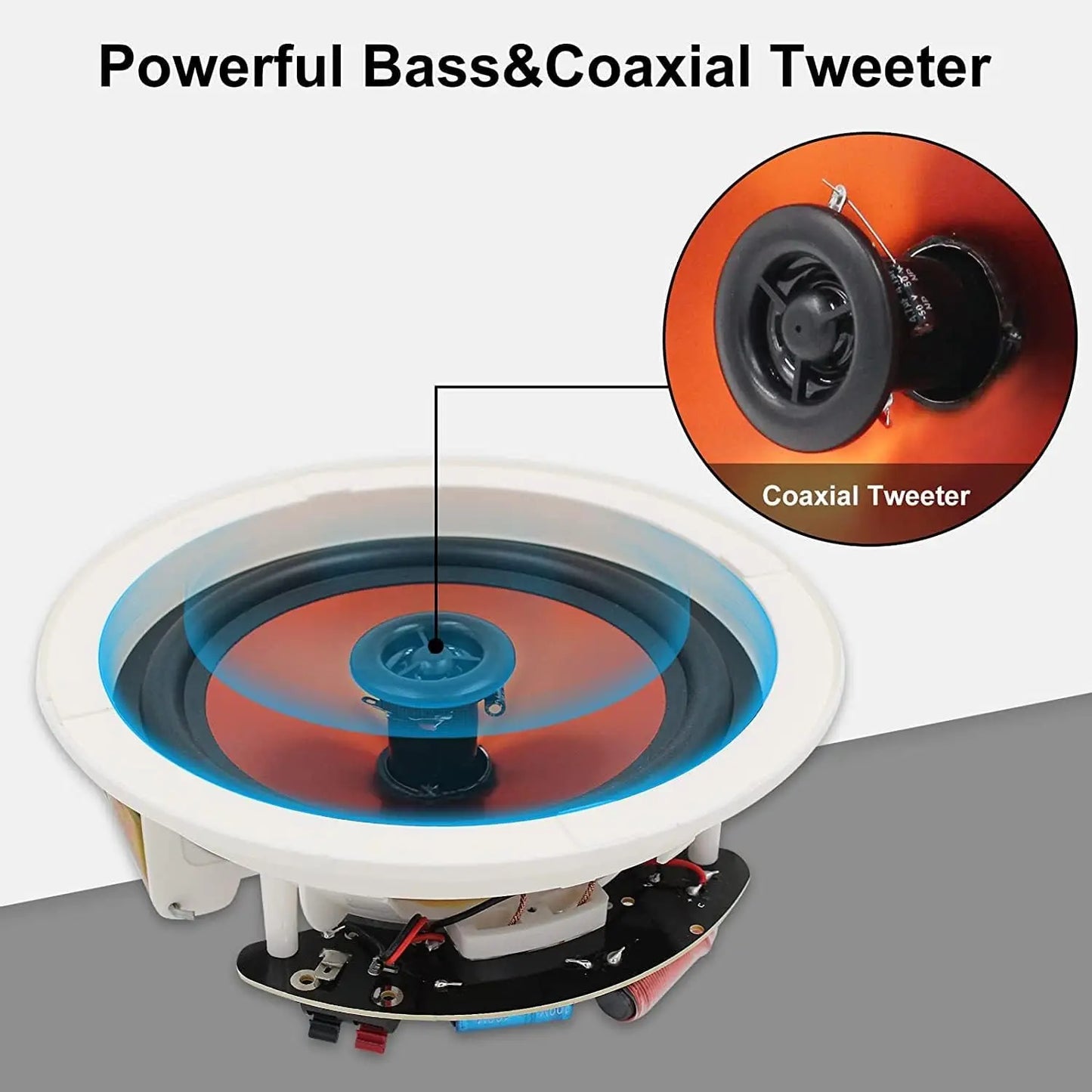 Herdio 6.5" Bluetooth Speaker In Ceiling 600W 2-Way Flush Mount Speakers System With Wall Amplifier Receiver For Home