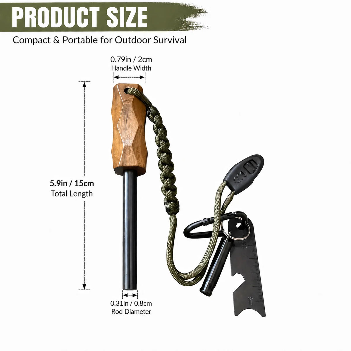 Outdoor Emergency Fire Starter Kit With Magnesium Rod And Whistle