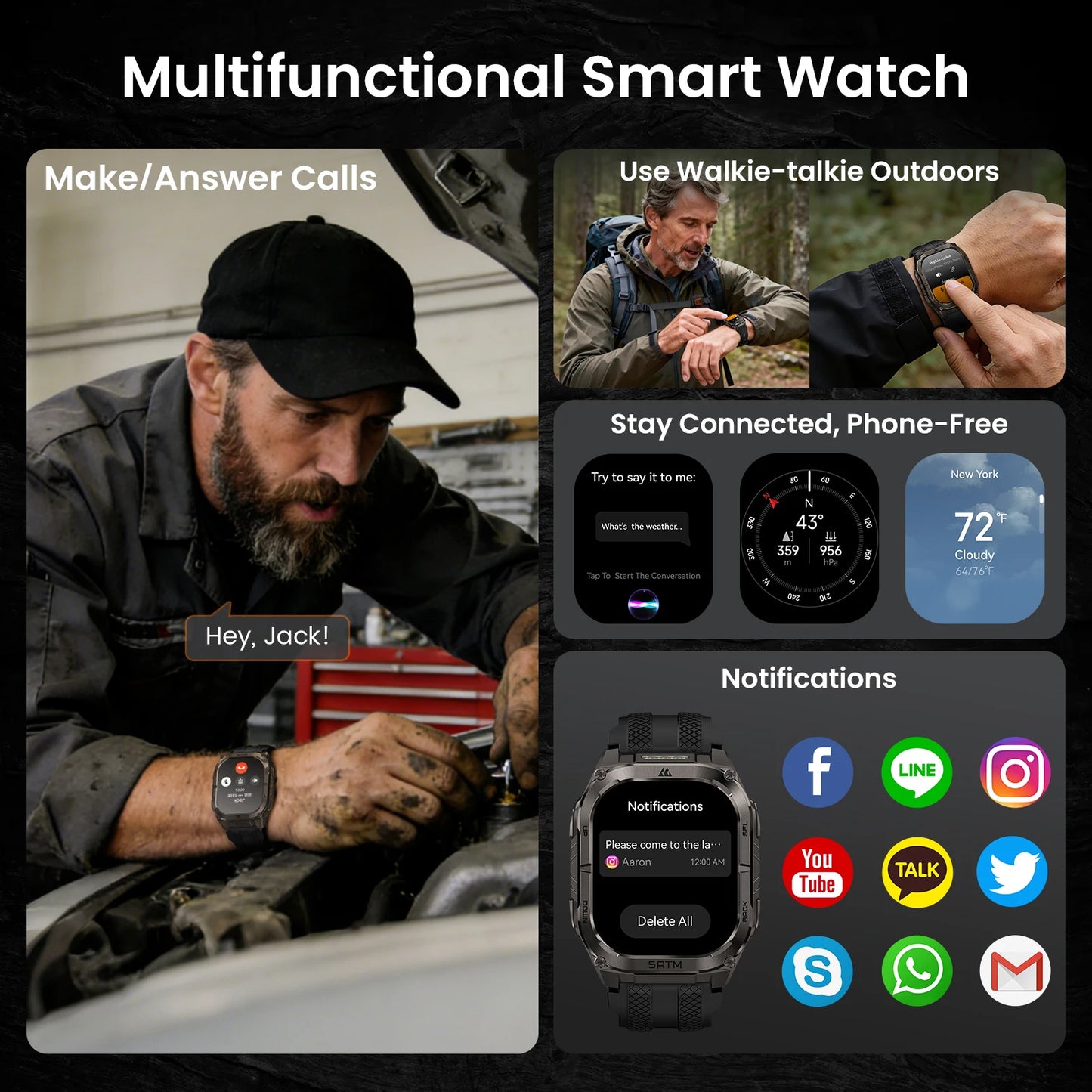 Kospe Tank M4C Advanced GPS Smartwatch For Men Health Tracking