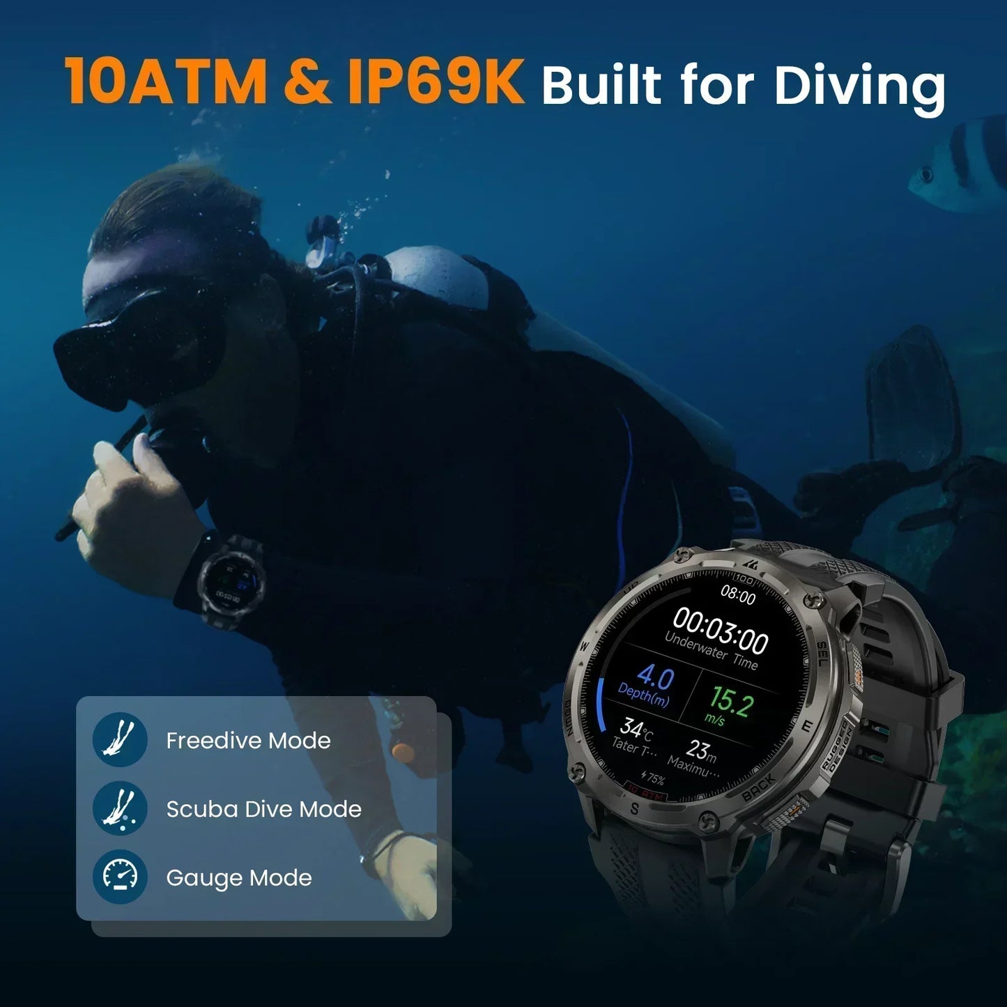 KOSPET Tank T4 Smartwatch GPS Offline Maps 10ATM Waterproof Android iOS