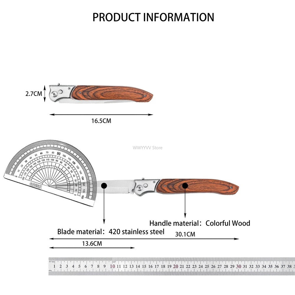 DIY Supplies Assisted Opening Folding Knife With Wooden Handle