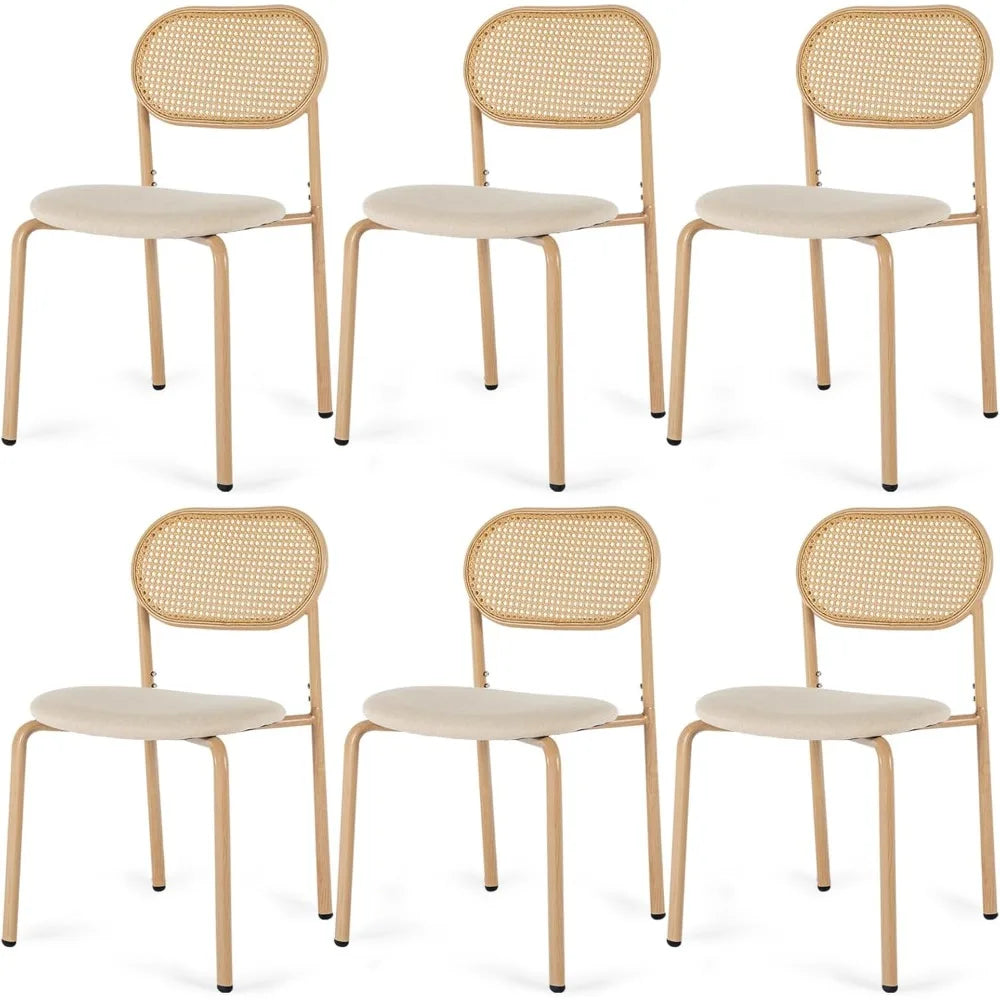 Boho Outdoor Dining Chairs Set of 6 With Rattan Back