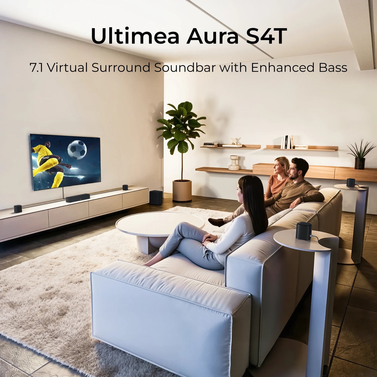 ULTIMEA Aura S4T 350W 7.1ch TV Soundbar with 4 Surround Speakers, Surround Sound System with Subwoofer, App Control, HDMI ARC