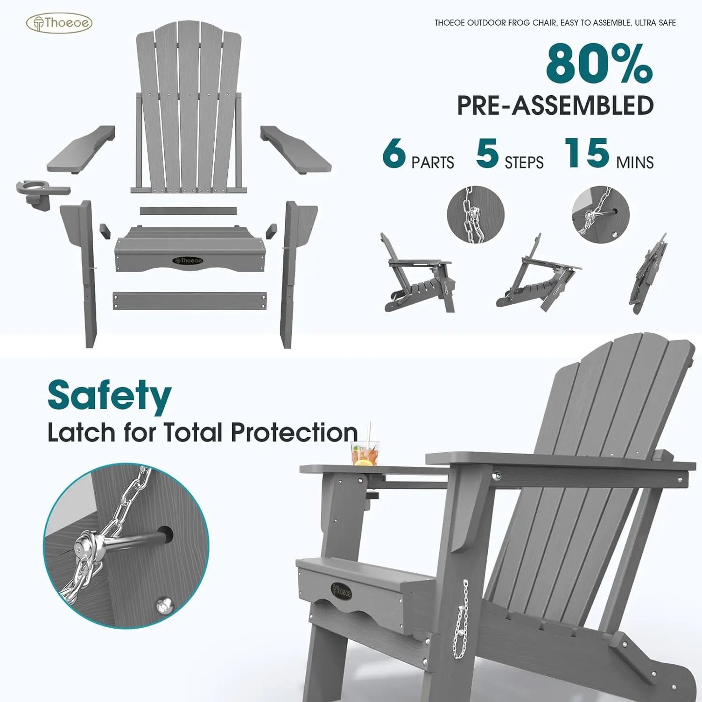MOYU Folding Adirondack Chair Set All-Weather HDPE Outdoor Chairs