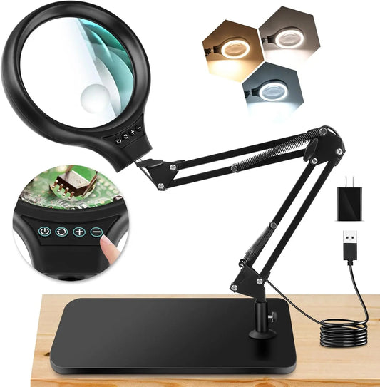 10X 30X Large Magnifying Glass With Light And Stand