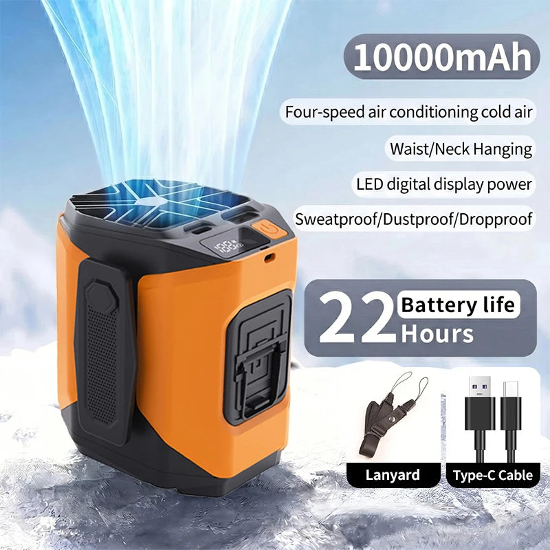 Portable Neck Fan With 10000mAh Battery, Hands-Free Clip, Flashlight