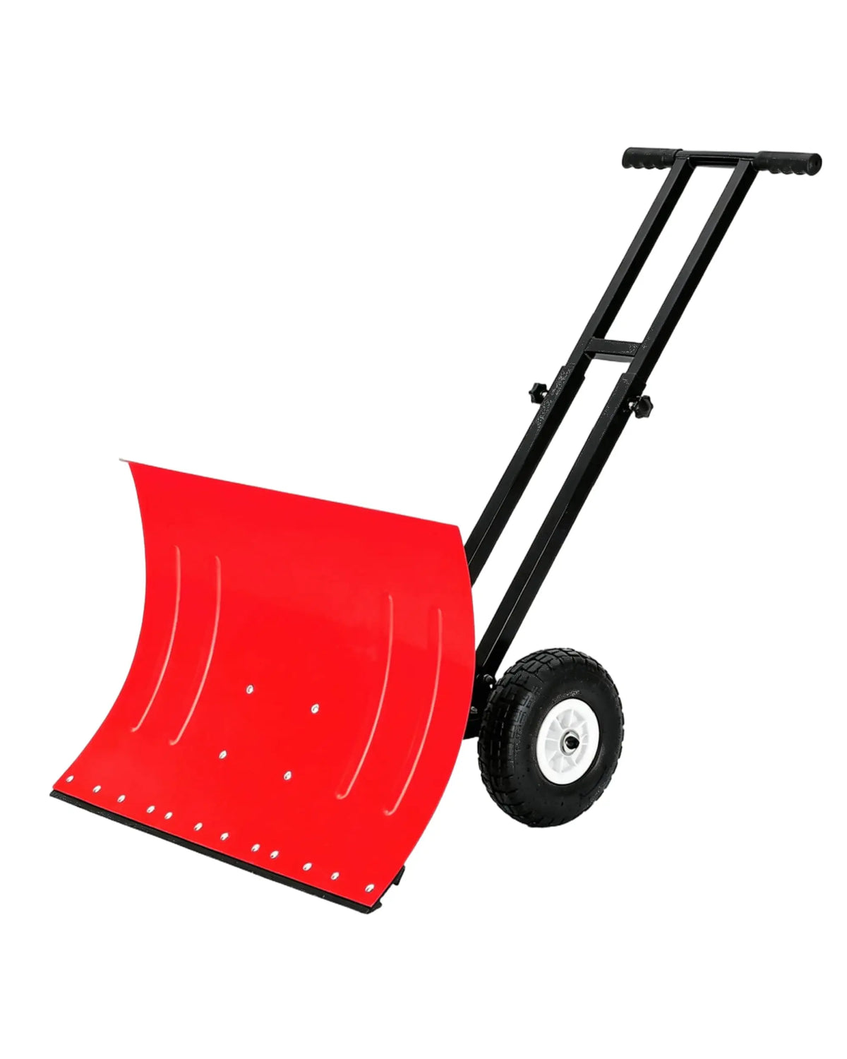 Wheeled Snow Pusher Shovel With Adjustable Handle For Driveway Clearing
