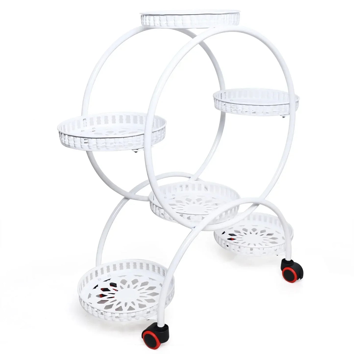 Metal Flower Rack For 6 Pots 4 Tier Display With Wheels