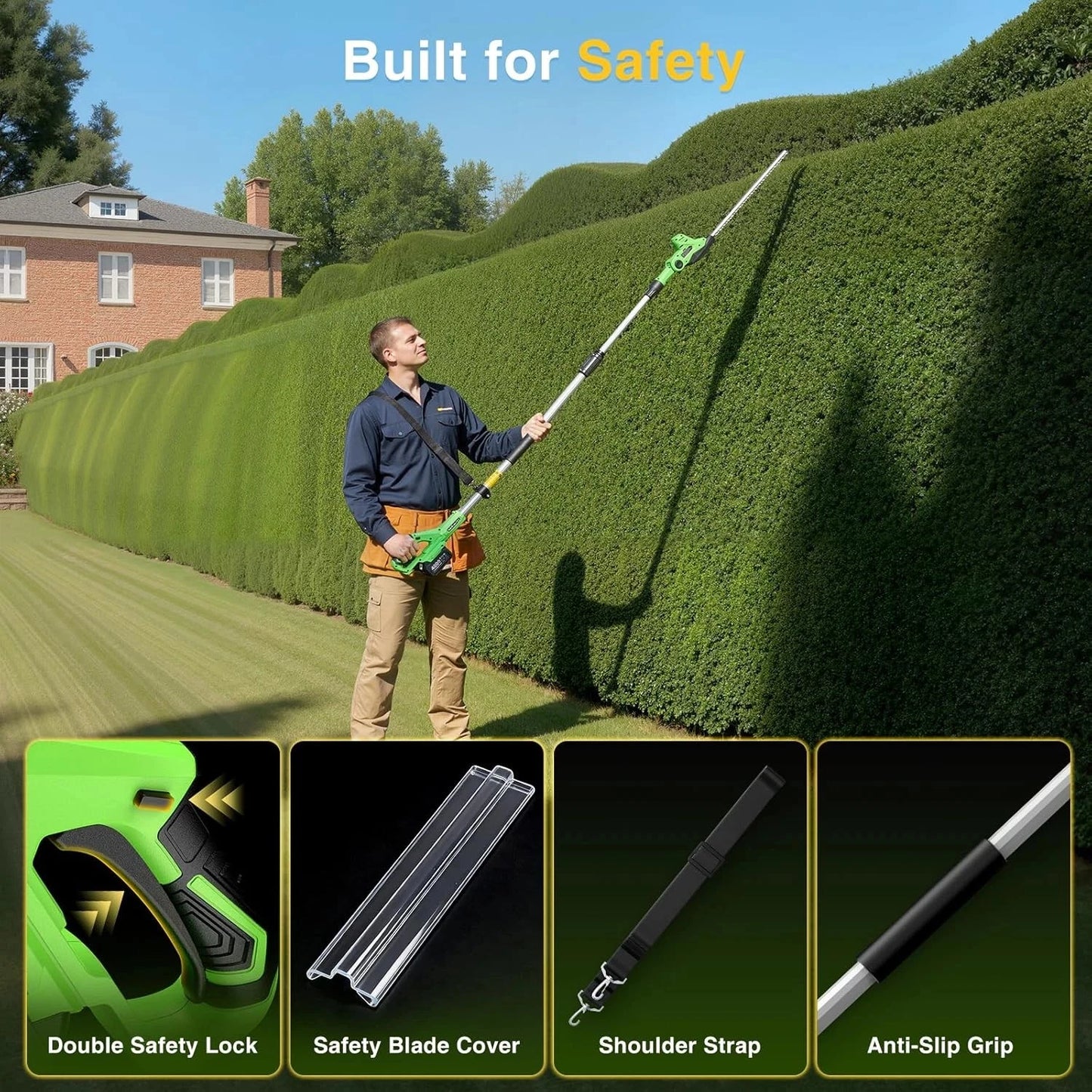 TaskStar Long Reach Cordless Hedge Trimmer With Dual 4000mAh Batteries