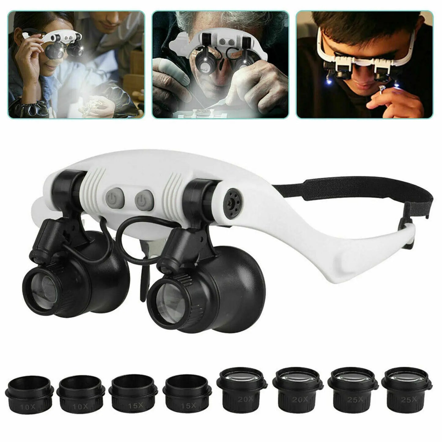 LED Magnifier 10X 15X 20X 25X Dual Eye Loupes Watches