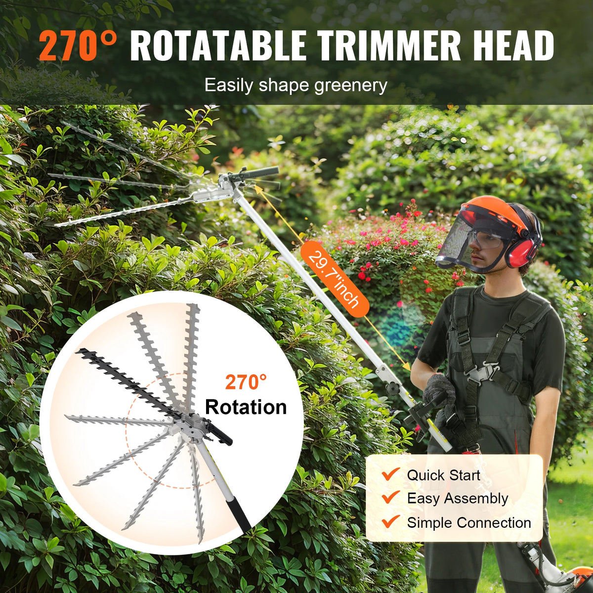 SucceBuy 5-in-1 Gas Garden Trimmer Hedge Trimmer Pole Saw Combo