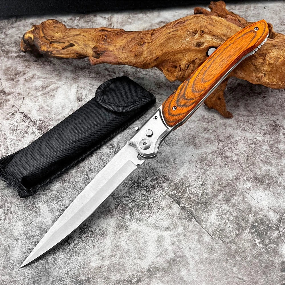 DIY Supplies Assisted Opening Folding Knife With Wooden Handle