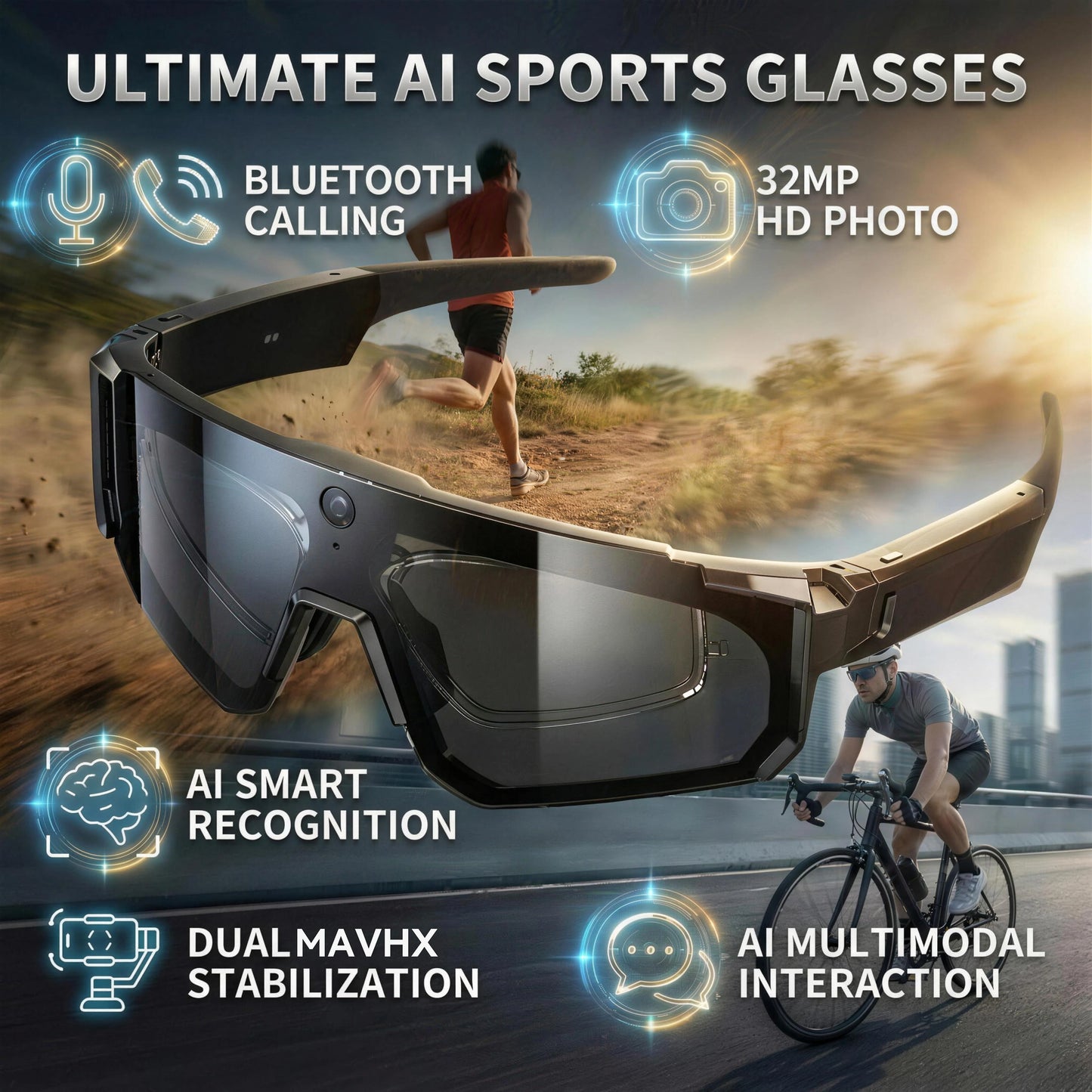 GUHUAVMI AI Smart Shooting Glasses With 800W Camera For Sports
