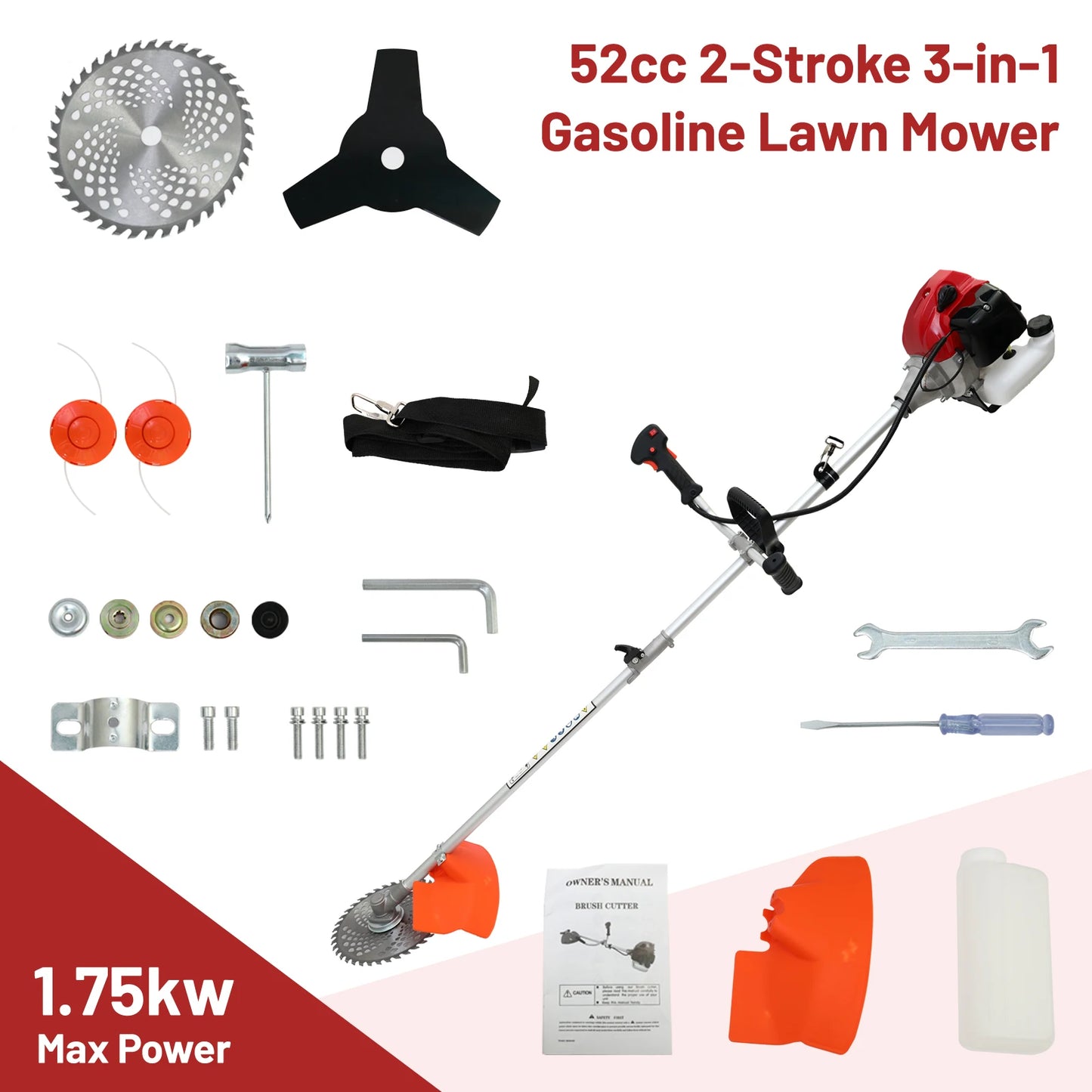 Gas Powered 4-In-1 Weed Wacker Hedge Trimmer Edger String Trimmer