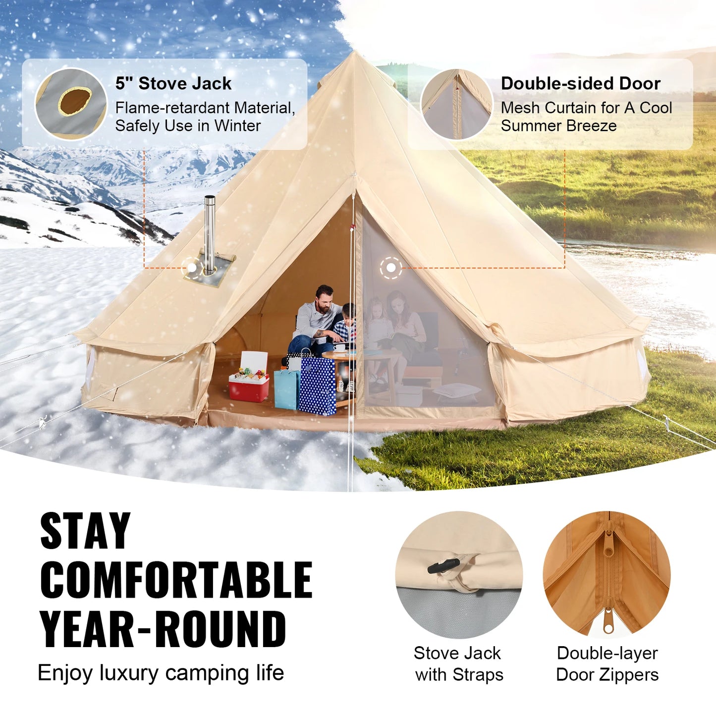SucceBuy Canvas Bell Tent Four Seasons Yurt For Camping Eight