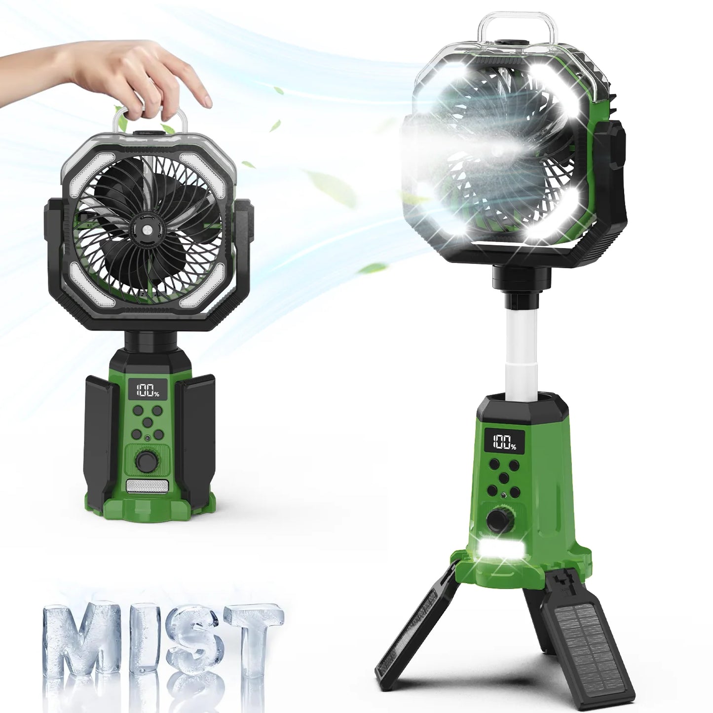Portable 4 In 1 Rechargeable Fan With Stand Spray LED Light