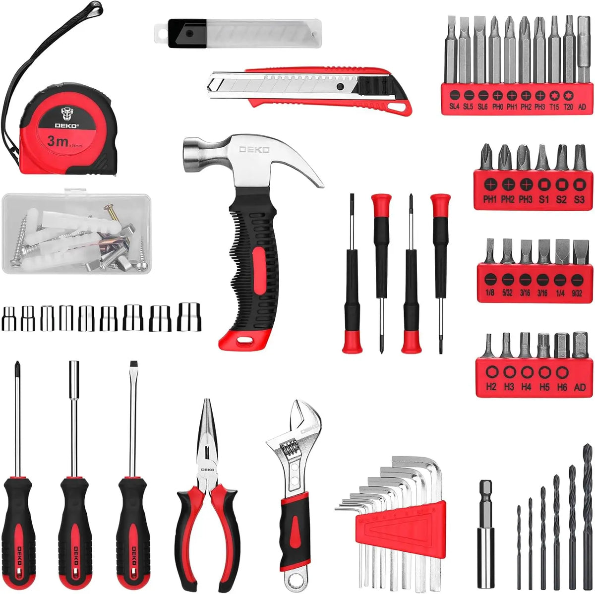 DEKO Cordless Drill Household Tool Kit With Essential Hand Tools