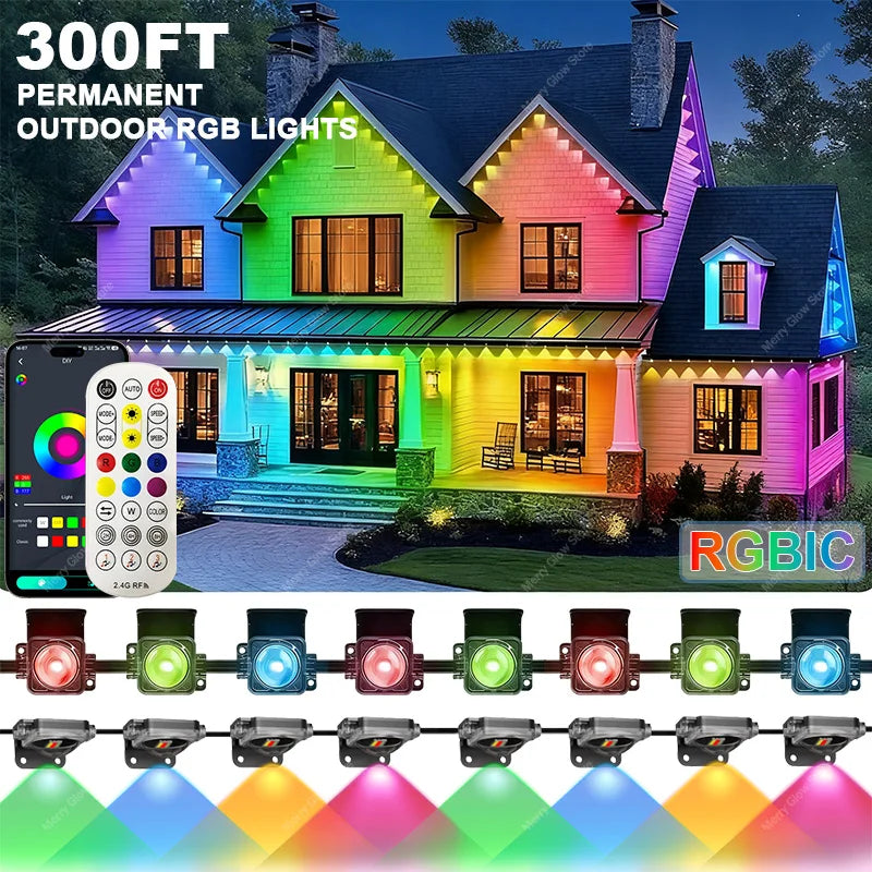 MIMIRGB Outdoor RGBIC Smart LED Eave Lights With Bluetooth Control