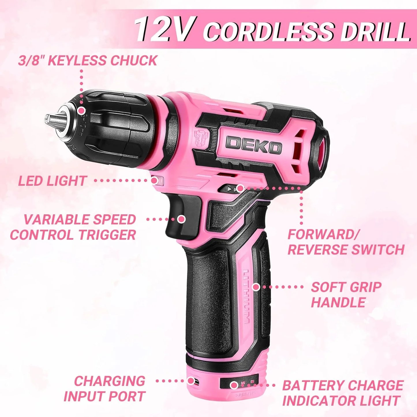 Deko 12V Cordless Drill And Home Mechanic Toolbox Storage Kit