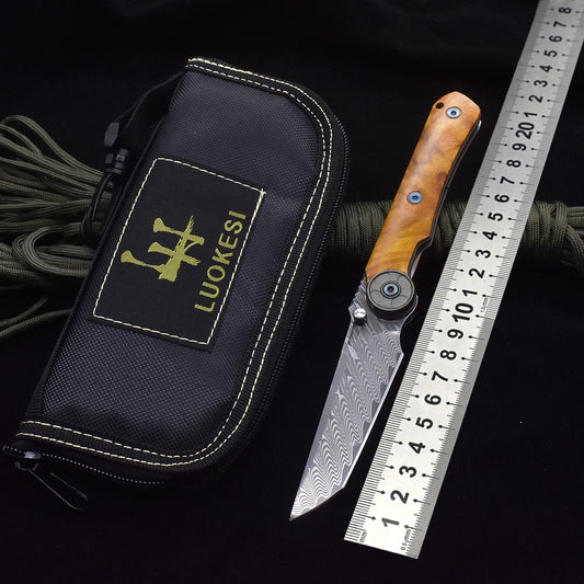 LUOKESI Folding Knife Damascus VG10 Camphor Wood Handle