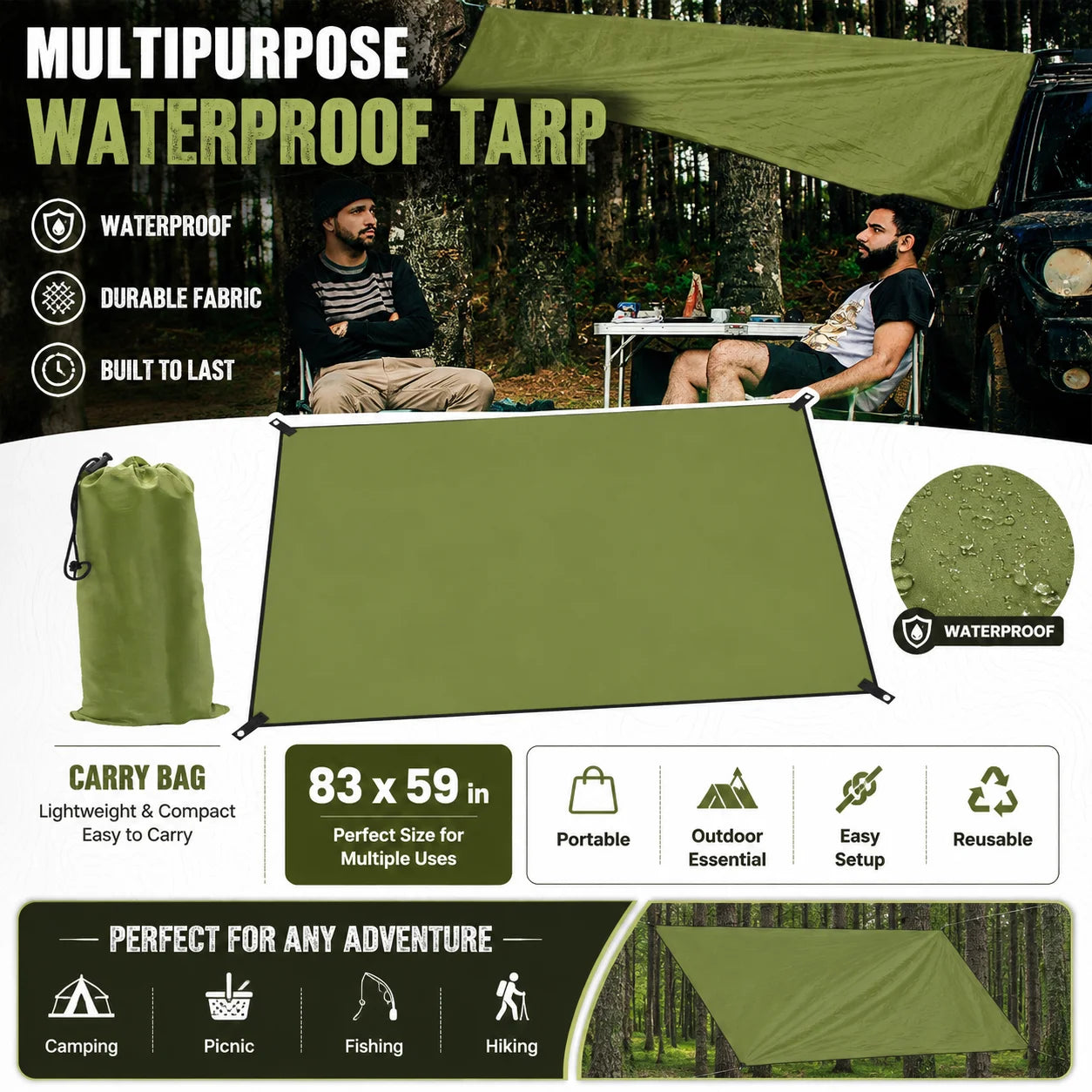 Outdoor Waterproof Tarp Shelter Canopy For Camping And Backpacking