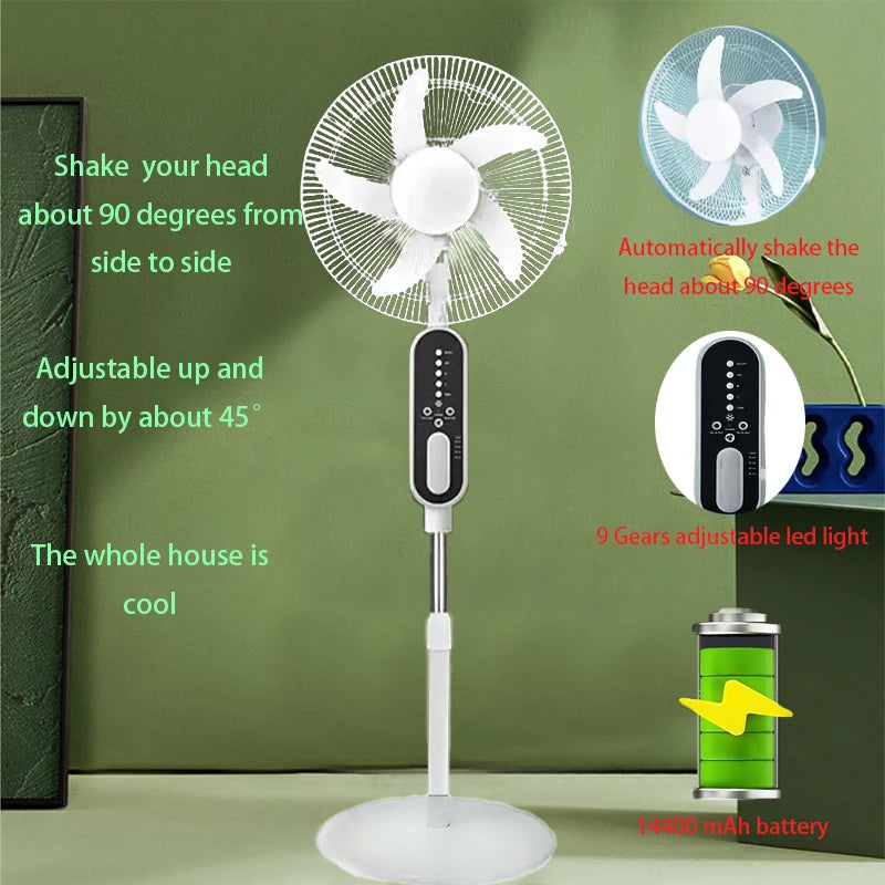 HUANJI Solar Panel Rechargeable Fan With 14400mAh Battery Remote Control