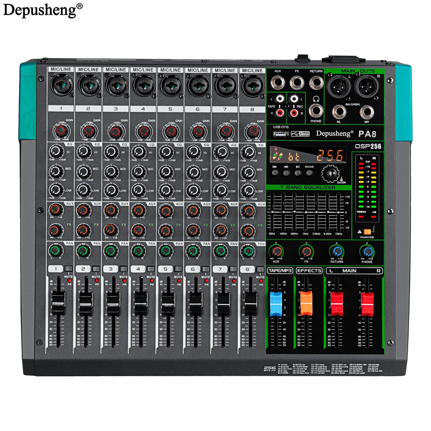 Depusheng 6/8/12/16 Channels Audio Mixer USB 48V Phantom Power