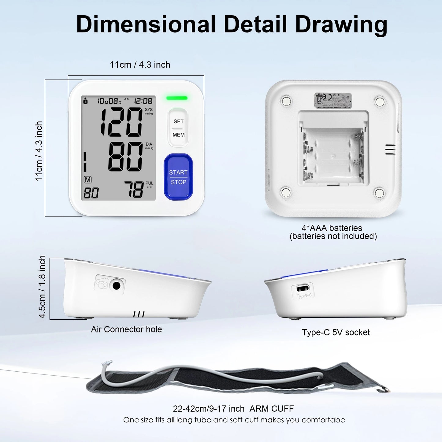 Automatic Blood Pressure Monitor With Large Arm Cuff 2x90 Memory