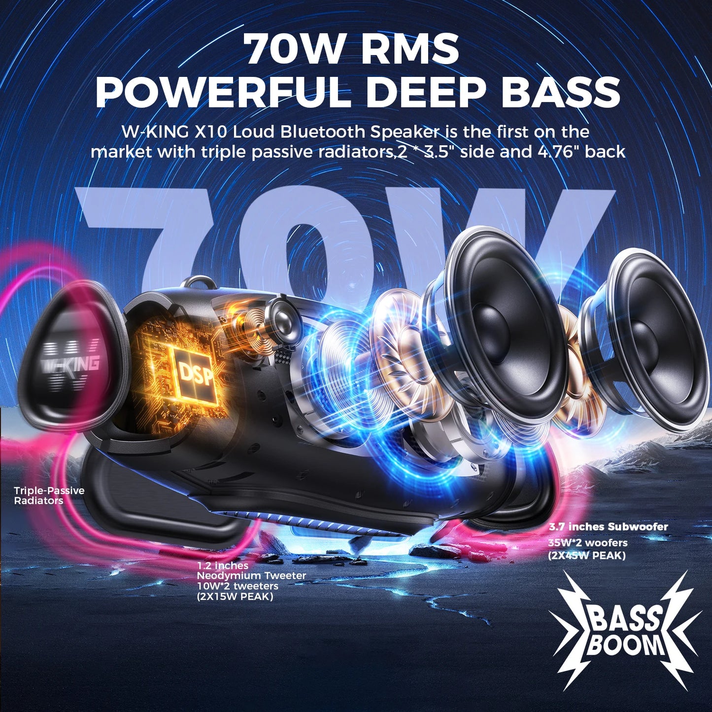 W King X10 Portable Bluetooth Speaker 70W Waterproof Outdoor Boombox