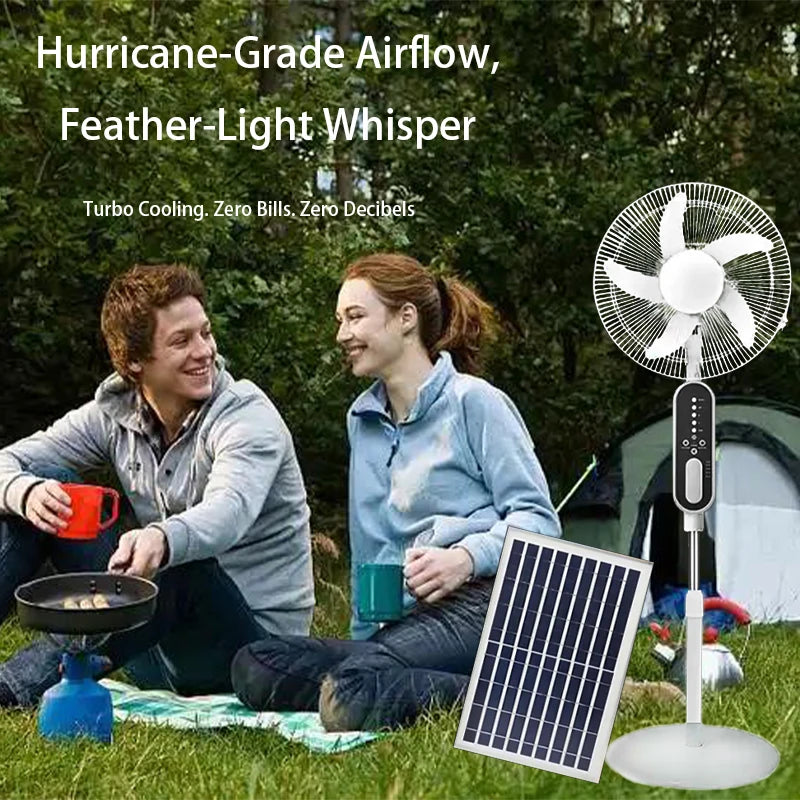 HUANJI Solar Panel Rechargeable Fan With 14400mAh Battery Remote Control