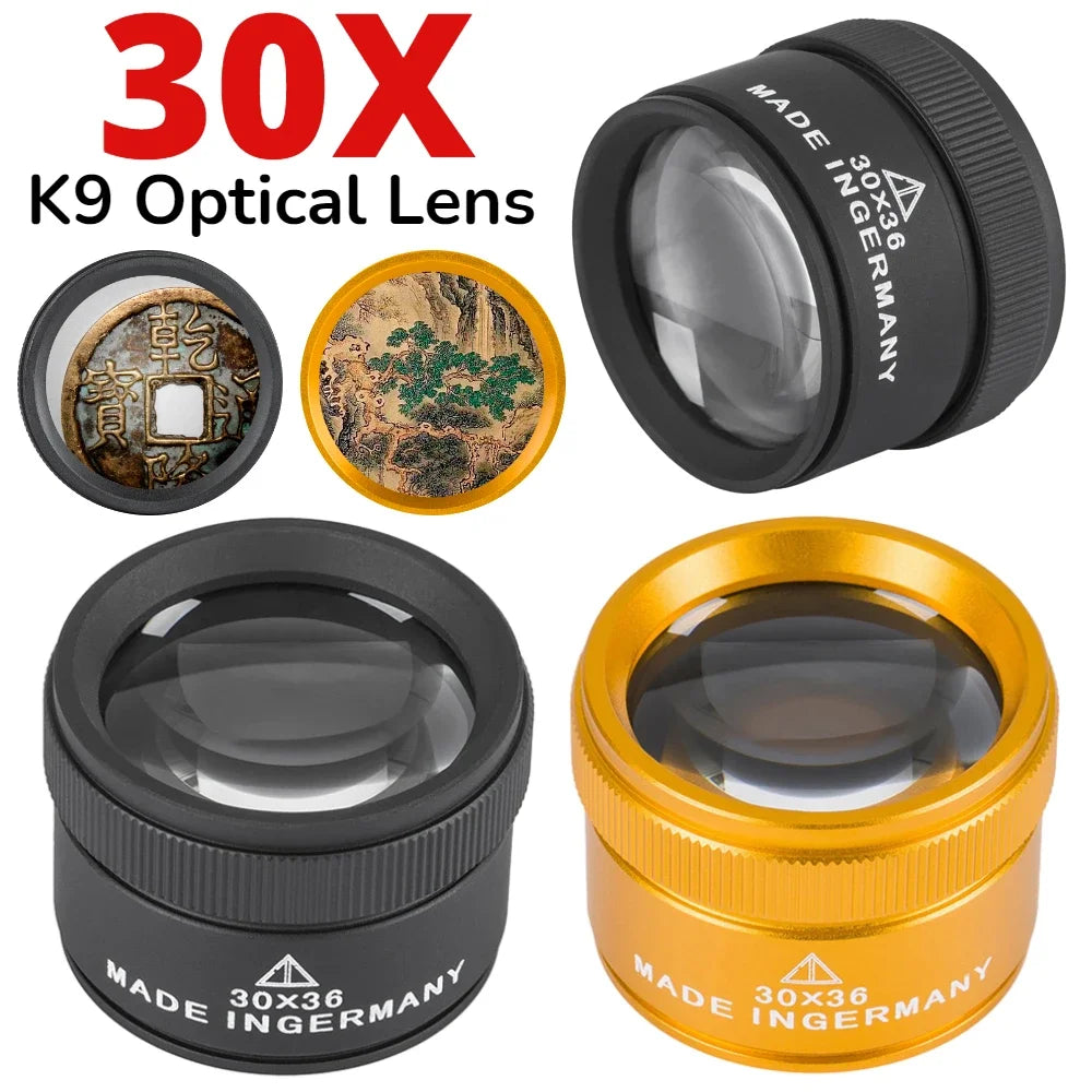 30X Magnifying Glass K9 Optical Lens Jewelry Loupe Monocle Handheld