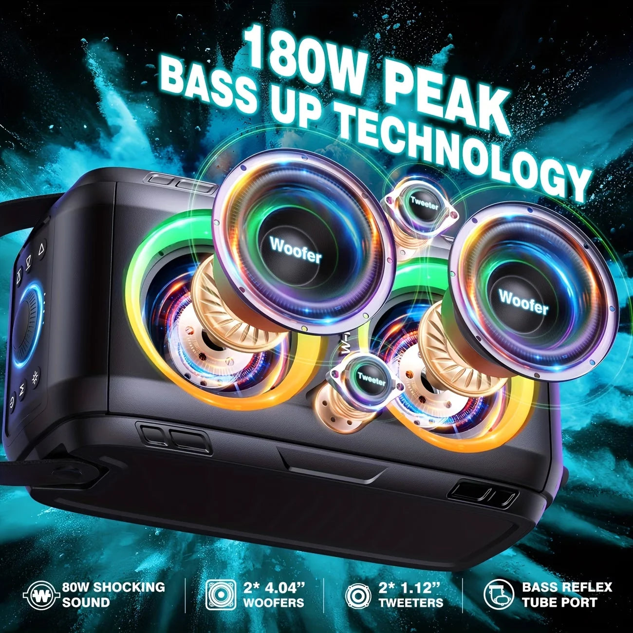 W-KING 80W Wireless Speaker With Microphone RGB Lighting Bluetooth