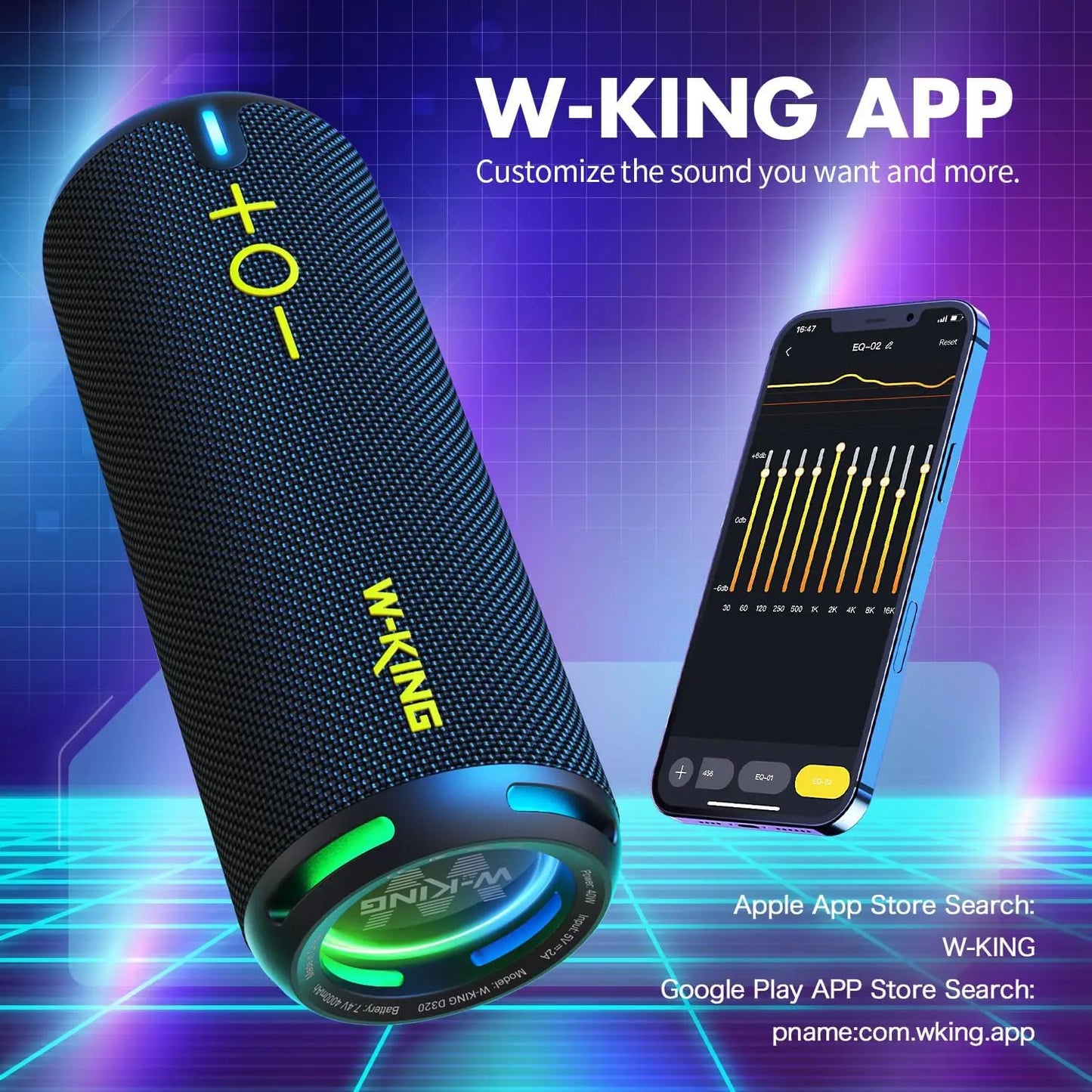 W-King D320 40W Portable Speaker IP67 Waterproof Bluetooth App Control