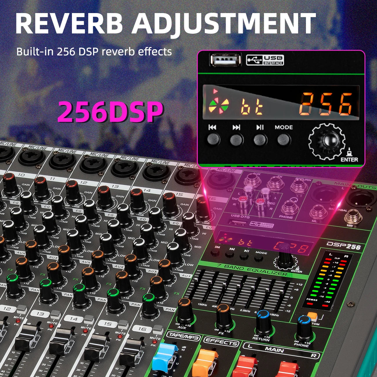 Depusheng 6/8/12/16 Channels Audio Mixer USB 48V Phantom Power
