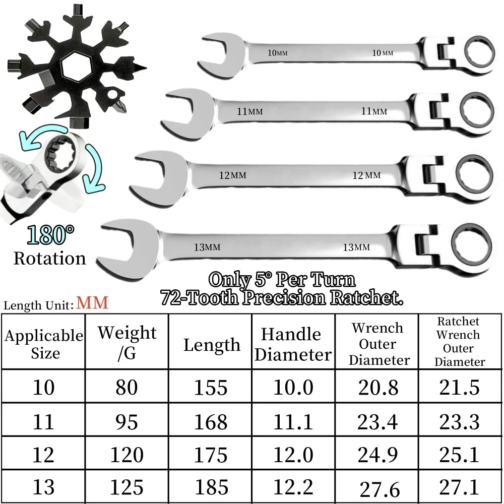 Flexible Ratcheting Wrench Set For Automotive Repair