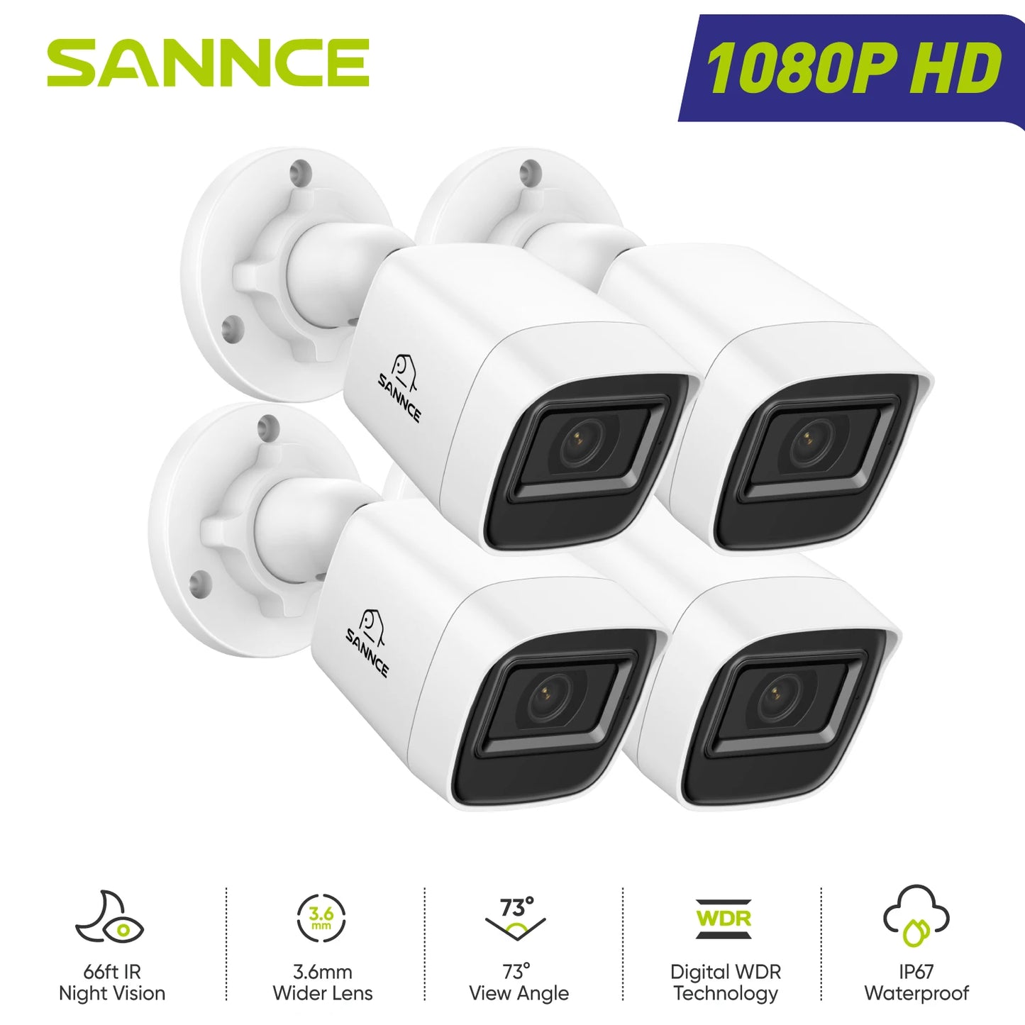 SANNCE 2MP Bullet Security Camera 3.6mm Lens 1080P DVR