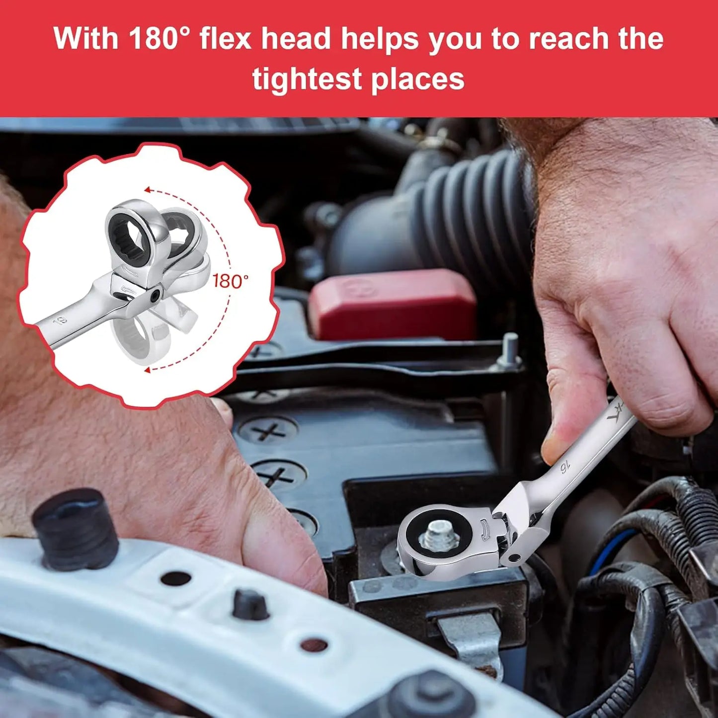 HiMISS 12-Piece Flex-Head Ratcheting Wrench Set With Bag