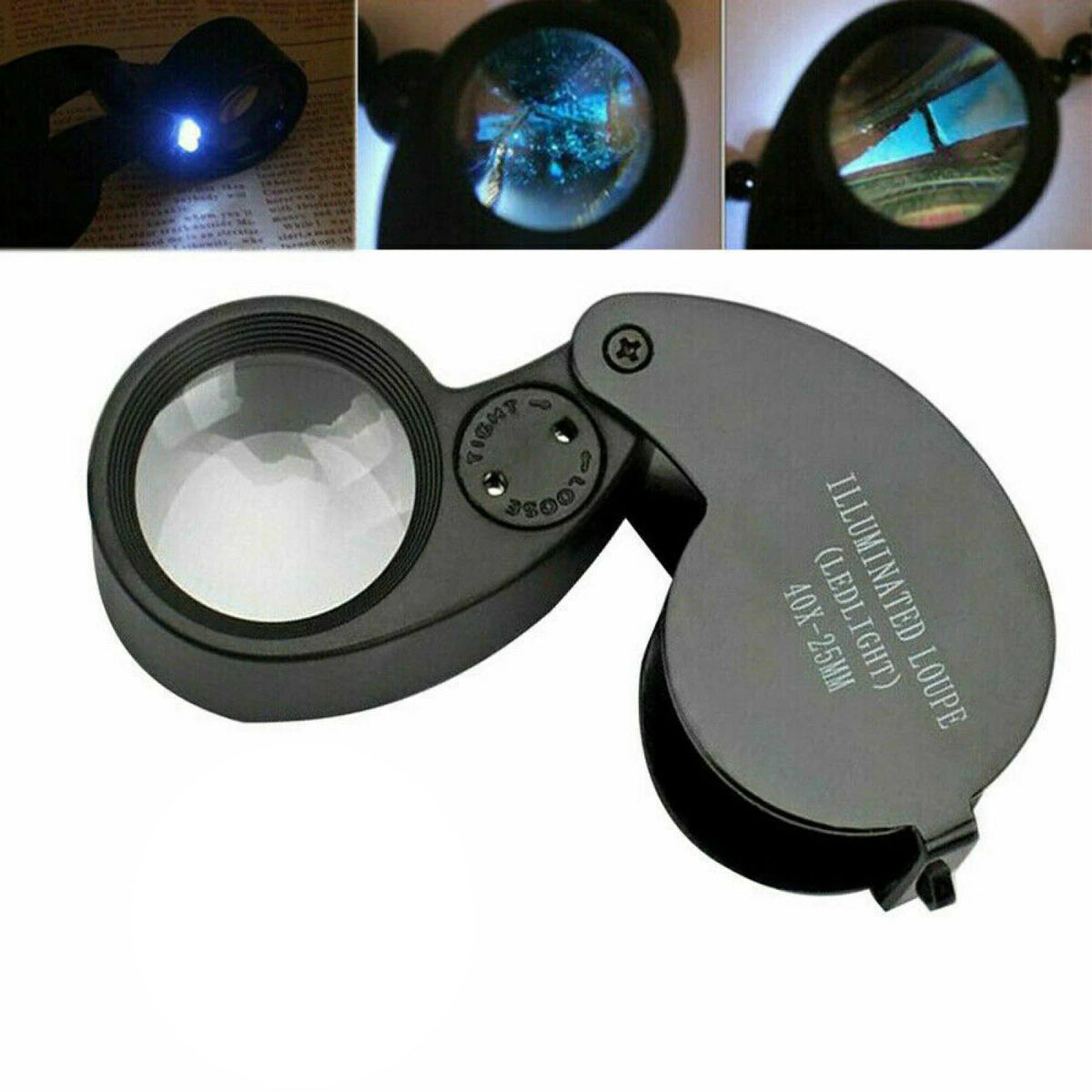 LED Illuminated Jeweler Loupe Magnifier for Jewelry Coins and Antiques