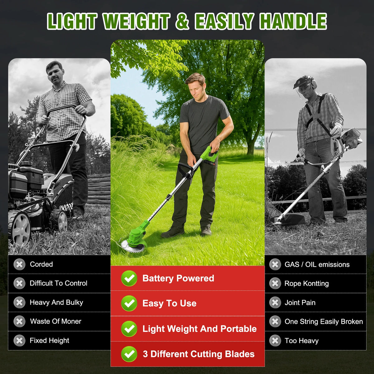 Cordless Brushless Lawn Mower Grass Trimmer And Edger Tool