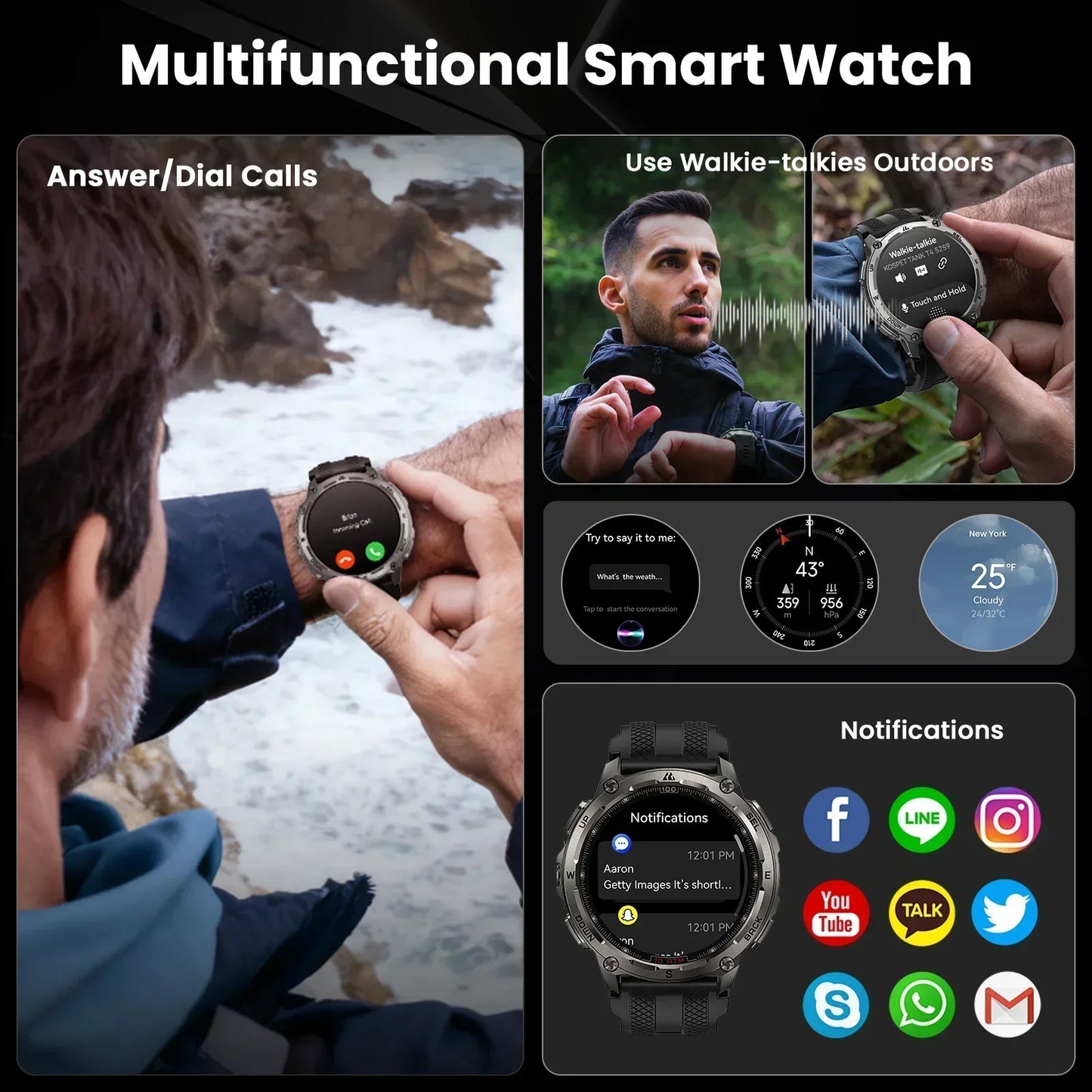 KOSPET Tank T4 Smartwatch GPS Offline Maps 10ATM Waterproof Android iOS