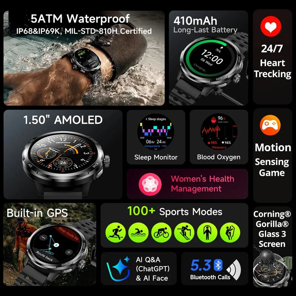 ULEFONE Armor Watch Pro AMOLED GPS Heart Rate Monitoring Smartwatch