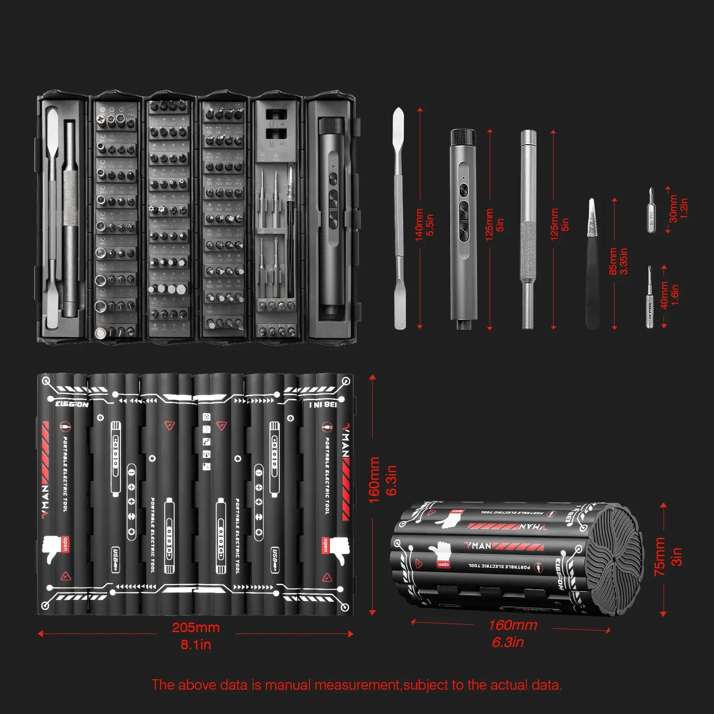 VMAN 138-in-1 Magnetic Bit Precision Electric Screwdriver Set